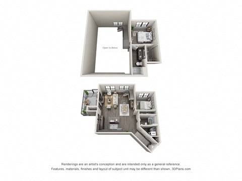 Floor plan for 2 beds, 2 baths, 1292 sqft